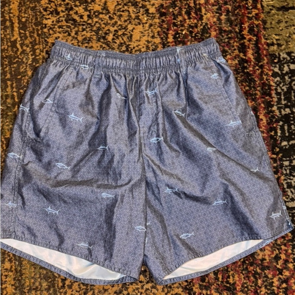 Blue Shark Print Swim Shorts